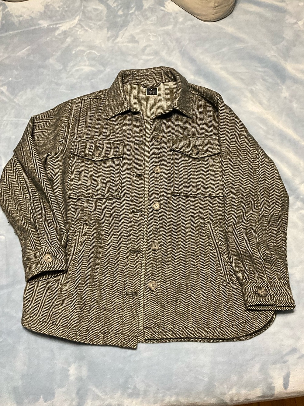 Women’s Herringbone Button-Up Jacket Shirt - Black and White